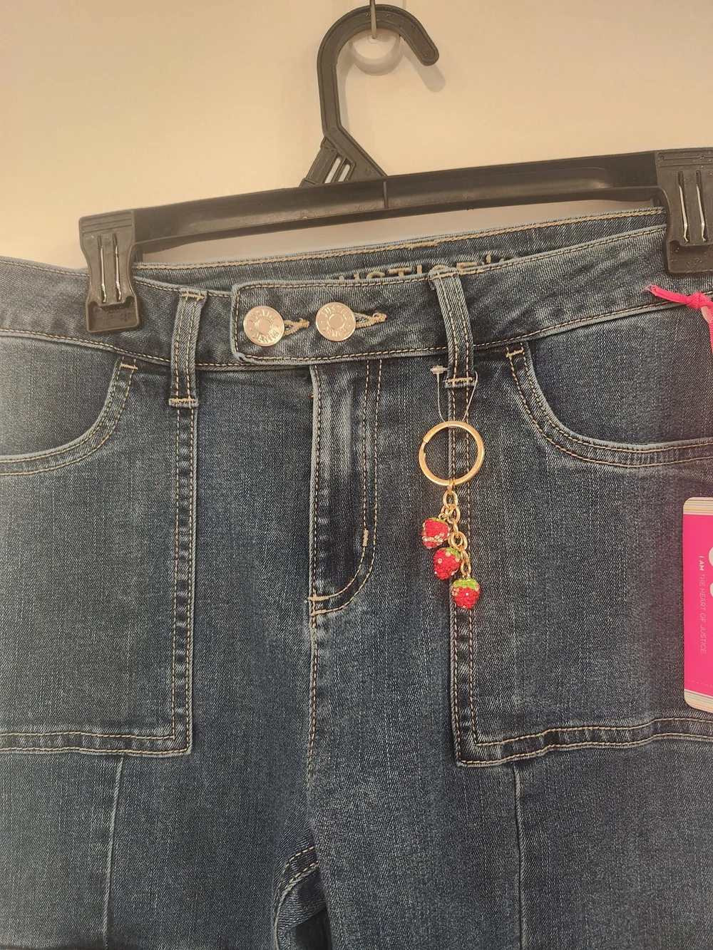 Justice Girls' Dark Blue Flare Cargo Jeans